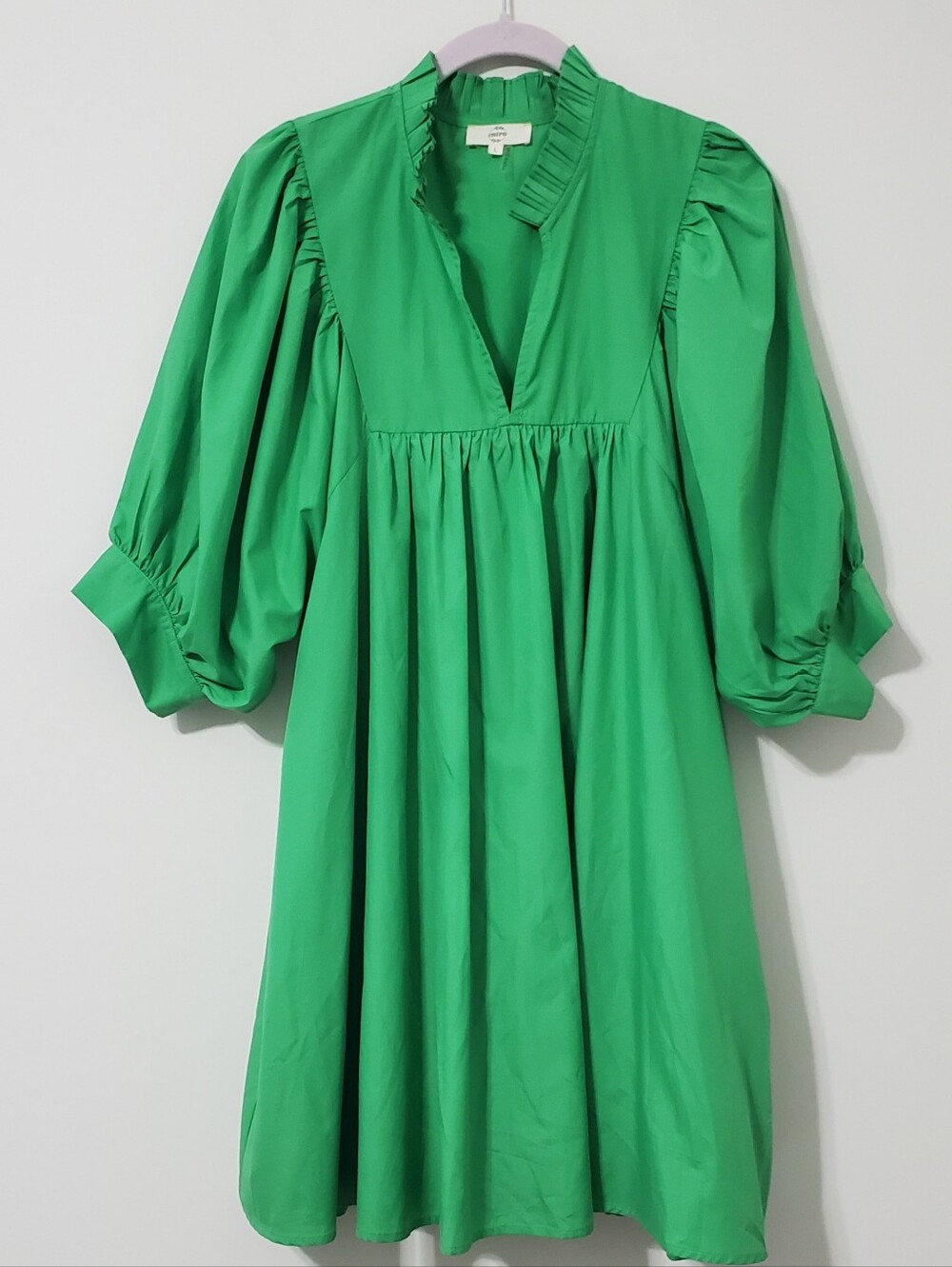 Anthropologie Green Puff Sleeve Short Dress